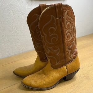 Nocona Cowboy Boots Men 11 C Tan Brown Leather Western Stitched Made in USA